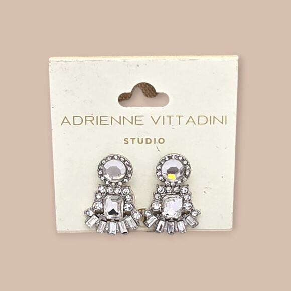 Adrienne Vittadini Studio Silver Rhinestone Statement Drop Earrings - NWT - Picture 7 of 7